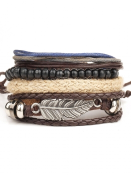 

Synthetic Leather Wood Alloy Multilayer Bangle Stack Strand Bracelets