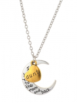 

I Love You To The Moon Back Family Gift Silver Gold Heart Necklace, Color 10