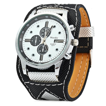 

Men Casual Canvas Synthetic Leather Round Analog Pin Clasp Quartz Watch, Multicolor