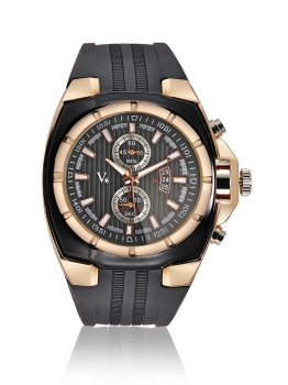 

Gold V6 Super Speed Men Quartz Wrist Watch with Rubber Band Double Scales, Multicolor