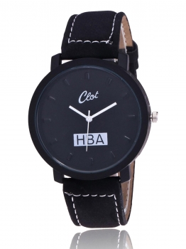 

Synthetic Leather Big Round Dial Pointer Quartz Wrist Watch, Multicolor