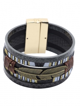 

Leather Magnet Wide Chain Charm Bracelet, Multicolor