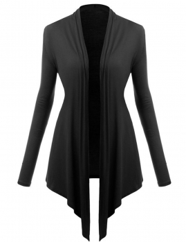 

Black Long Sleeve Tie Hem Open Front Solid Casual Cardigans, Multicolor