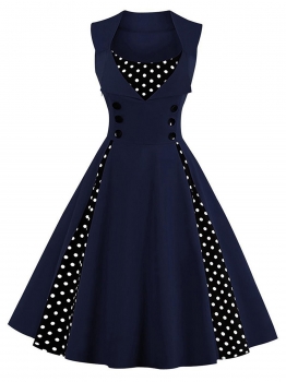 

Blue Sleeveless Patchwork Vintage Style Swing Dress, Multicolor