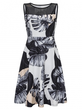 

Grey O-Neck Sleeveless Print Patchwork Club Dress, Multicolor