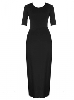 

Black O-Neck Half Sleeve Slim Maxi Sheath Dress, Multicolor