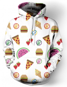 

White Miageek 3D Printed Long Sleeve Loose Hoodies, Multicolor
