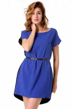 

Blue Stylish Lady Sexy Women's Casual New Fashion Short Sleeve O-neck Party Solid Mini Work Dresses, Multicolor