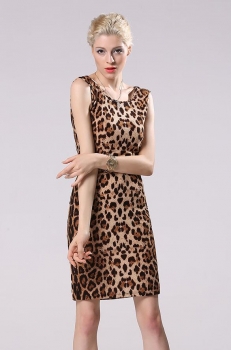 

Leopard Stylish Women Sexy Slim Mini Sleeveless Backless Pencil Party Dresses, Multicolor