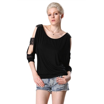 

ANGVNS Black Stylish Ladies Sexy Loose Batwing Hollow Out Sleeve Tank Tops Shirts & Blouses, Multicolor