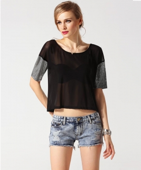 

Black New Fashion Lady Women Short Sleeve O-neck T-shirt Tank Crop Tops, Multicolor