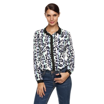 

Finejo Green Ladies Women Long Sleeve Stand Collar Black Cuff Career Shirts & Blouses, Multicolor