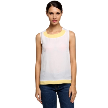 

FINEJO White Women Fashion Casual Sexy Sleeveless Backless Irregular Chiffon Blouse Tops Vests Tanks & Camis, Multicolor