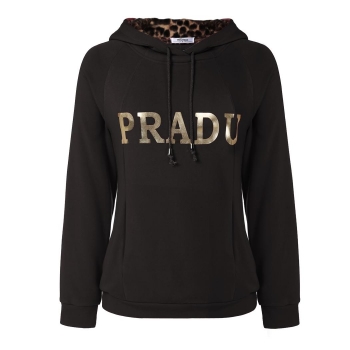 

Black Letter Pattern Long Sleeve Loose Pullover Hoodies, Multicolor
