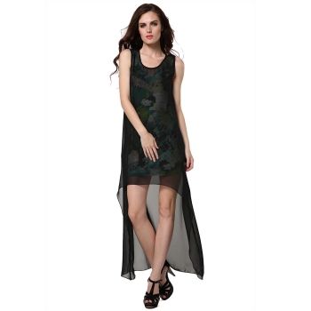 

Angvns Black 2pcs Sleeveless Set Women Fashion Sexy Lady Print Vest Mini + Irregular Long Chiffon Cover-up Casual Dresses, Multicolor