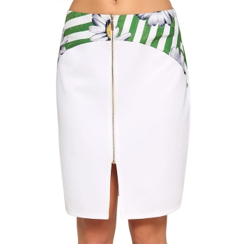 

FINEJO White Stylish Ladies Casual Front Zipper Splicing Slim Hip Package Mini Skirts, Multicolor