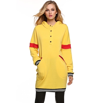 

Finejo Yellow Loose Hooded Striped Splicing Pockets Long Pullover Hoodies & Sweatshirts, Multicolor