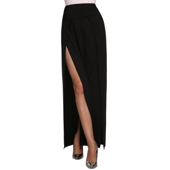 

Finejo Black Women Fashion Sexy Elastic High Waist Side Split Irregular Hem Solid Long Skirts, Multicolor