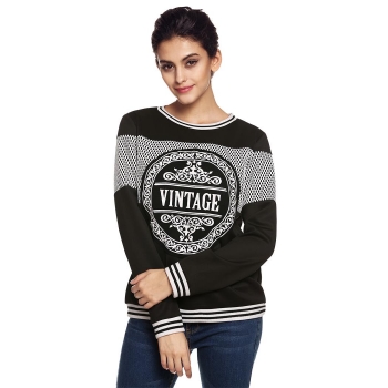 

Black Patchwork Print Hooded Long Sleeve Loose Pullover Sweatshirts, Multicolor