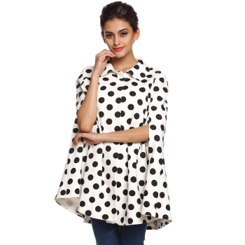 

FINEJO Black Cute Ladies Women Poncho Cape Polka Dot Lapel Outwear Top Sweaters Cardigans Coats & Jackets, Multicolor
