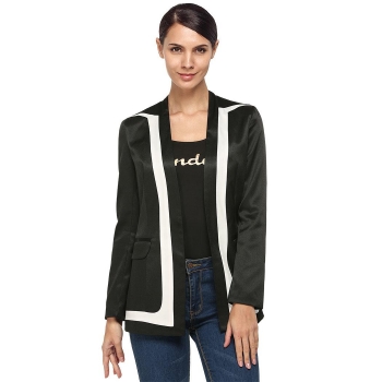 

FINEJO Black Stylish Ladies Open Front Long Sleeve Slim Wear to Work Outwear Coat Jacket Suits & Blazers, Multicolor