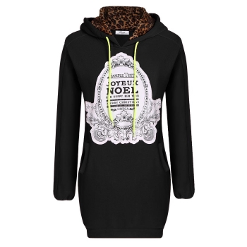 

FINEJO Black Stylish Ladies Hooded Letters Print Long Sleeve Loose Casual Pullover Tops Sweatershirt Hoodies & Sweatshirts, Multicolor
