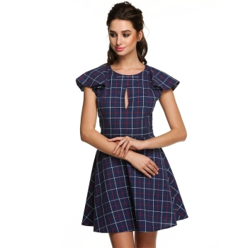 

Finejo Blue Stylish Ladies Women O-neck Short Sleeve Above Knee Mini Going Out Dresses, Multicolor
