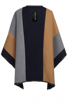 

Brown Patchwork Wrap Shawl Cape Casual Poncho Cloak Coat, Multicolor