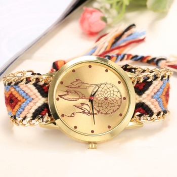 

Stylish Women Retro Braided Weave Watchband Large Dial Quartz Analog Charming Wrist Watch, Color 1