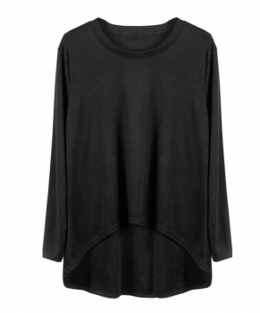 

Korean Cotton Batwing Sleeve Crew Neck Irregular Hem Loose Firt Tunics