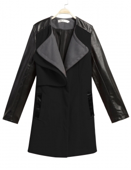 

Black 2016 Trends Lady Long Warm Leather Sleeve Trench Coats & Jackets, Multicolor
