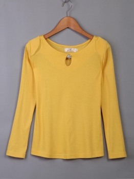 

Yellow Women's Long Sleeve Pure Color Warm Base & Blouses Tank Tops T-Shirts, Multicolor