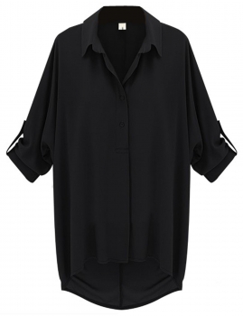 

Black Chiffon Loose Long-sleeved Blouse Tops Female Lapels Shirts, Multicolor