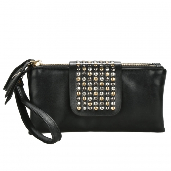 

Korean Style PU Leather Handbag Rivet Lady Clutch Purse Wallet, Black