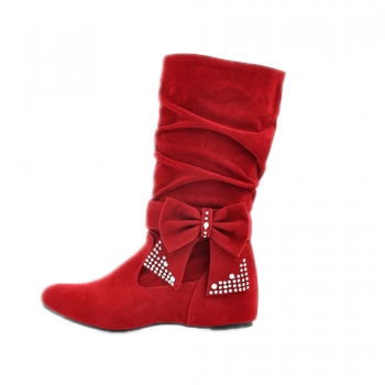 

Red Women's Bow Decoration Shoes Boots, Multicolor