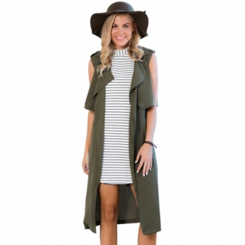 

Army green Lapel Cardigan Sleeveless Long Loose Vest Casual Coats & Jackets, Multicolor