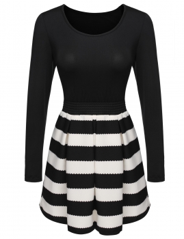 

Black Women Sexy Slim Mini Flare Stripe Patchwork Casual Dresses, Multicolor
