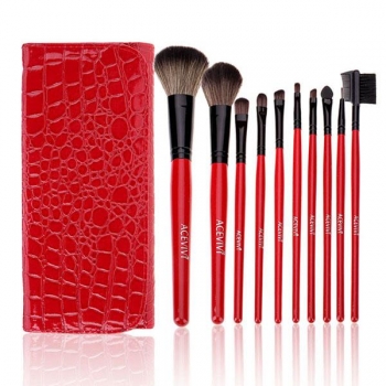 

New Fashion Professional 10pcs Soft Cosmetic Tool Makeup Brush Set Kit With Pouch, Red