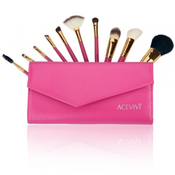 

Rose red 10pcs Soft Cosmetic Tool Set Makeup Brush Kit, Multicolor