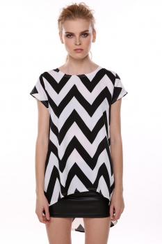 

2 Stylish Lady Women's New Fashion Irregular Water Ripple Cap Sleeve O-neck Stripe Loose Tank Tops T-Shirts, Multicolor