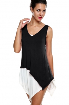 

Black Meaneor Stylish Lady Women's Fashion Casual 2pcs Irregular Tops Shirts Blouse Vests Tanks & Camis, Multicolor