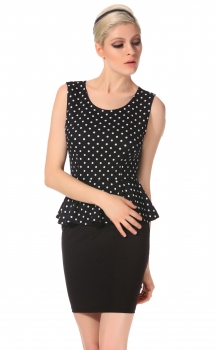 

Angvns Black Stylish Lady Women's Fashion Sleeveless O-Neck Polka Dot Falbala Elegant Work Dresses, Multicolor