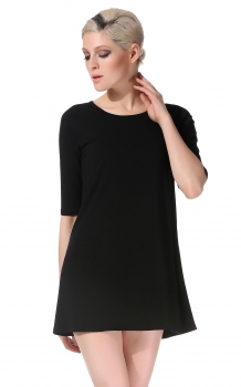 

Angvns Black Stylish Lady Women's Fashion Half Sleeve O-Neck Loose Straight Casual Dresses, Multicolor