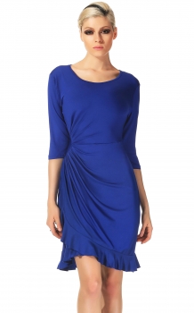 

Blue New Stylish Women's Fashion Half Sleeve O-Neck Sexy Slim Pleated Waist Ruffles Work Dresses, Multicolor