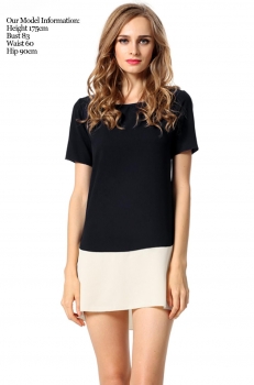 

Black ACEVOG Summer Women Splice O-Neck Short Sleeve Straight Mini Casual Dresses, Multicolor