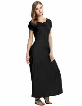 

Black Stylish Tunic Ruffles Elastic Solid Maxi Dress, Multicolor