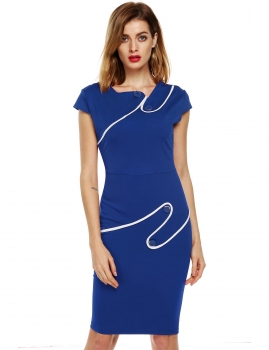 

Blue ACEVOG Stylish Lady Women's Fashion Irregular Neck Bodycon Slim Straight Dress, Multicolor