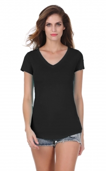 

Black Angvns Fashion Ladies Women V Neck Short Sleeve Slim Solid Casual Blouse Tank Tops T-Shirts, Multicolor