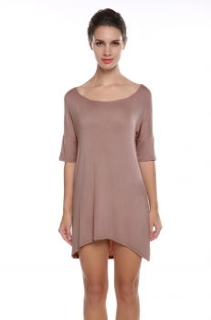 

Coffee Stylish Women Ladies Medium Sleeve Asymmetric Hem Stretch Casual Loose Dress Tank Tops Tunics, Multicolor