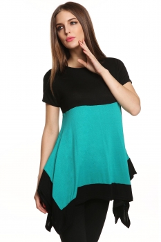 

Meaneor Green Fashion Ladies Women Casual Short Sleeve Patchwork Asymmetric Hem Loose & Blouses Tank Tops T-Shirts, Multicolor